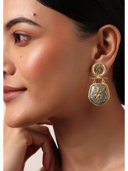 KALKI FASHION - Grey Enamelled Danglers With Meenakari