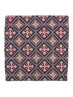 The Tie Hub - Navy Blue Patola Checks Silk And Cotton Pocket Square
