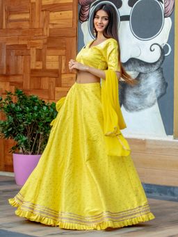 HOUSE OF JAMOTI - Canary Brocade Lehenga (Set of 3)