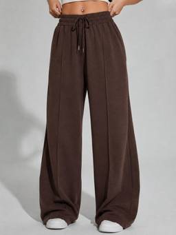 MIXT by Nykaa Fashion - Women Brown Wide-Leg Terry Polycotton Relaxed Fit Pant
