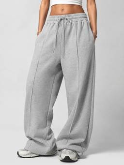 MIXT by Nykaa Fashion - Women Grey Wide-Leg Terry Polycotton Relaxed Fit Pant
