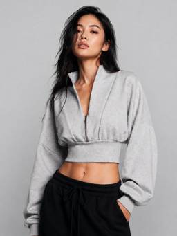 MIXT by Nykaa Fashion - Womens Fleece Cropped Zip-Up Top
