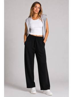 MIXT by Nykaa Fashion - Women Black Straight-Leg Terry Polycotton Casual Pant