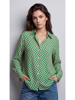 Twenty Dresses by Nykaa Fashion - Green & White Polyester Multi Stripes Printed Shirt