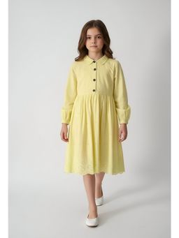 Bella Moda - Yellow Cotton Full Sleeve Shifflie Work Fit and Flare Dress