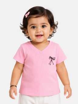 Bloom Up - Baby Pink Ribbed V-Neck Top