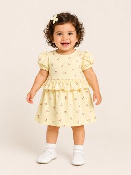 Bloom Up - Butter Yellow Cherry Print Dress