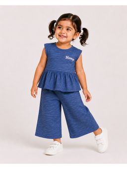 Bloom Up - Navy Blue Sleeveless Peplum Co-Ord Set