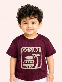 Bloom Up - Baby Boys Wine Embroidered Textured T-Shirt