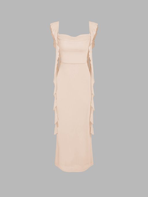 cider beige dress Buy Cider Mesh Ruffle Hem Maxi Dress Online