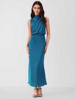 Cider - High Neck Sleeveless Ruched Maxi Dress