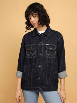 Wrangler - Women Solid Black Relaxed Fit Jacket