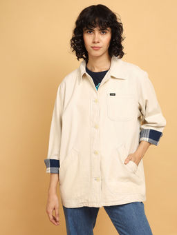 Wrangler - Women Solid Beige Relaxed Fit Jacket