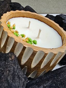 Akira Furnishings - Enchanting Aroma: Handmade Soy Wax Candle In Whitewash Wooden Bowl