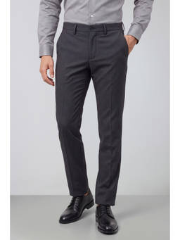 Peter England - Men Charcoal Solid Super Slim Fit Trousers