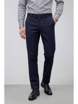 Peter England - Men Navy Solid Slim Fit Trousers