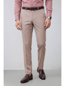 Peter England - Men Beige Solid Slim Fit Trousers