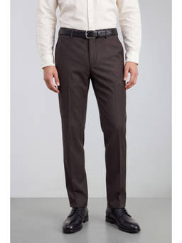Peter England - Men Chocolate Solid Slim Fit Trousers