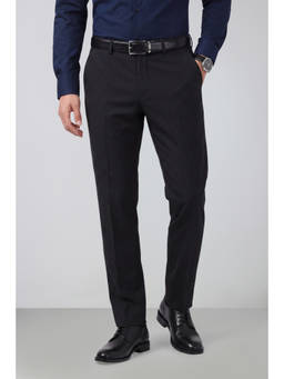 Peter England - Men Black Striped Slim Fit Trousers