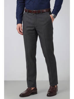 Peter England - Men Charcoal Solid Slim Fit Trousers