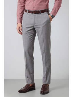 Peter England - Men Light Grey Solid Slim Fit Trousers