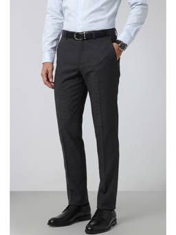 Peter England - Men Black Checked Slim Fit Trousers
