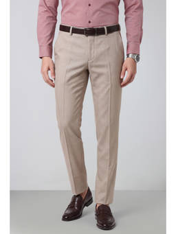 Peter England - Men Beige Solid Slim Fit Trousers