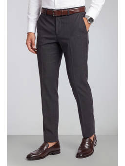 Peter England - Men Charcoal Solid Slim Fit Trousers