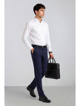Peter England - Men Navy Solid Super Slim Fit Trousers