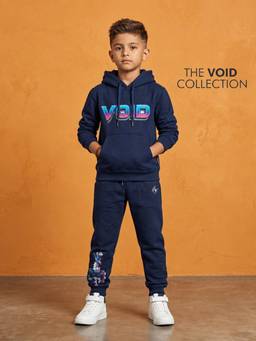 KiddoPanti - Boys Navy Blue Graphic Printed Hoodie with Joggers