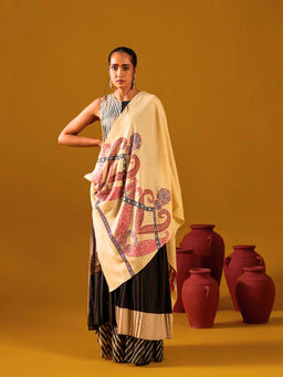 Shaza - Cream Pashmina Kalamkari Border Stole