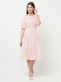 CRIMSOUNE CLUB - Women Pink Printed Round Neck Dress
