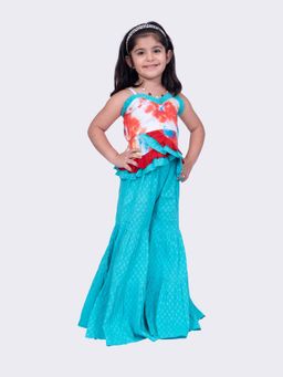 TWISHA - Sleeveless Strappy Frilled Multi Coloured Top with Sharara (Set of 2)