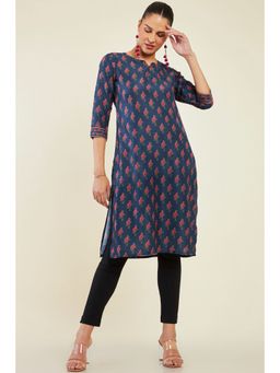 Soch - Womens Navy Blue Modal Floral Kurta