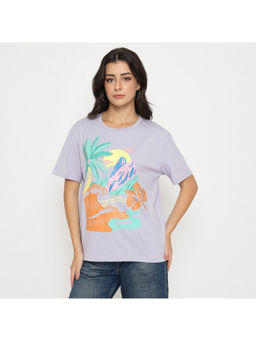 Madame - Cotton Tropical Print Lavender T-Shirt