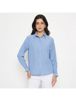 Madame - Textured Stripes Accents Blue Shirt