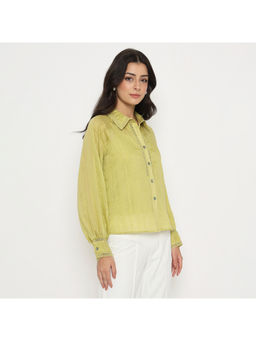Madame - Textured Nylon Blend Cyber Lime Yellow Shirt