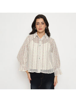 Madame - Semi Sheer Cotton Blend Off White Shirt
