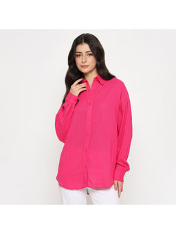 Madame - Linen Blend Solid Hot Pink Shirt
