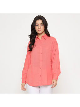 Madame - Linen Blend Solid Light Coral Shirt