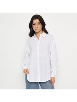 Madame - Linen Blend Solid White Shirt
