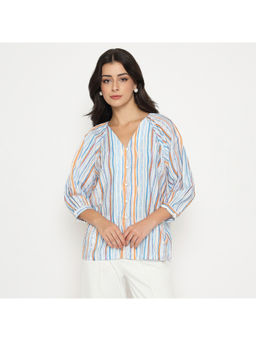 Madame - Striped Rayon Blend Blue Top