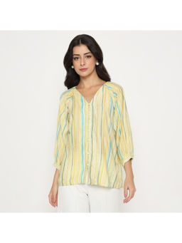 Madame - Striped Rayon Blend Yellow Top