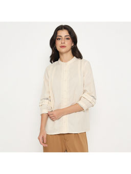 Madame - Striped Off White Cotton Blend Top