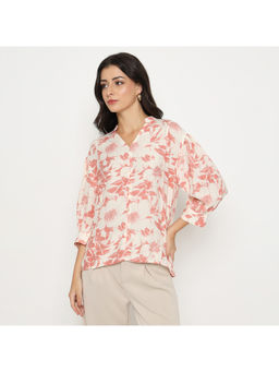 Madame - Botanical Print Coral Rayon Blend Top