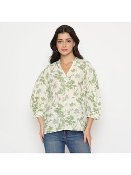 Madame - Botanical Print Green Rayon Blend Top