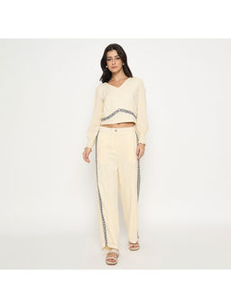 Madame - Embroidered Textured Beige Co-Ord (Set of 2)