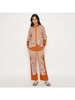 Madame - Floral Print Striped Rust Co-Ord (Set of 2)