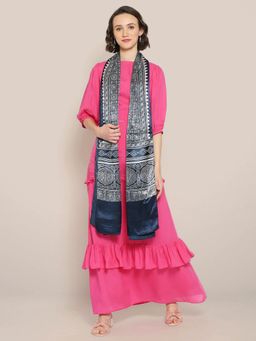 Dupatta Bazaar - Women's Navy Blue Ajarakh Stole-Scarf