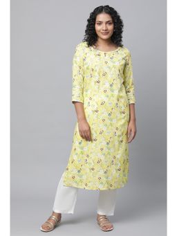 Aurelia - Women's Yellow Floral Printed Casual Kurta